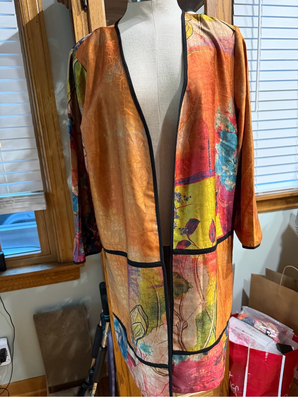 Soft Surroundings Orange Multi-Color Open Front Jacket
